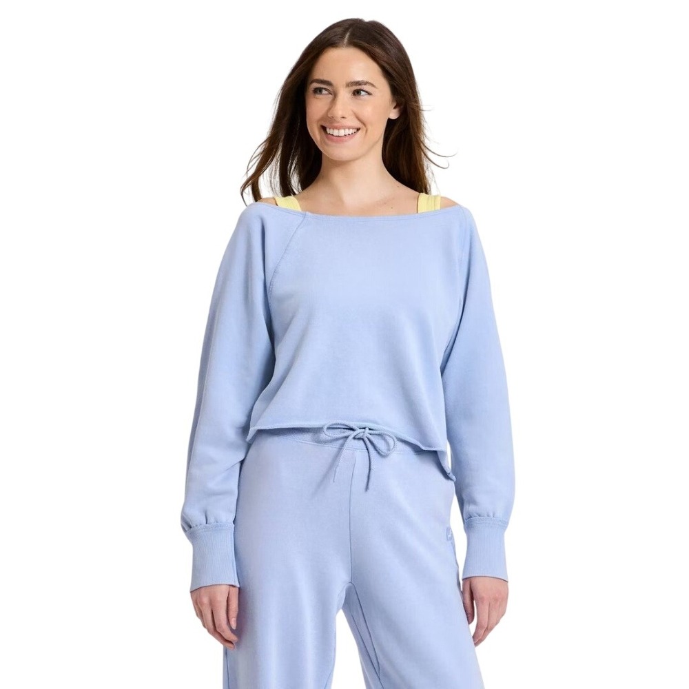 JoyLab Women's Light Blue Off the Shoulder Cropped‎ Raw Hem Sweatshirt Size XL